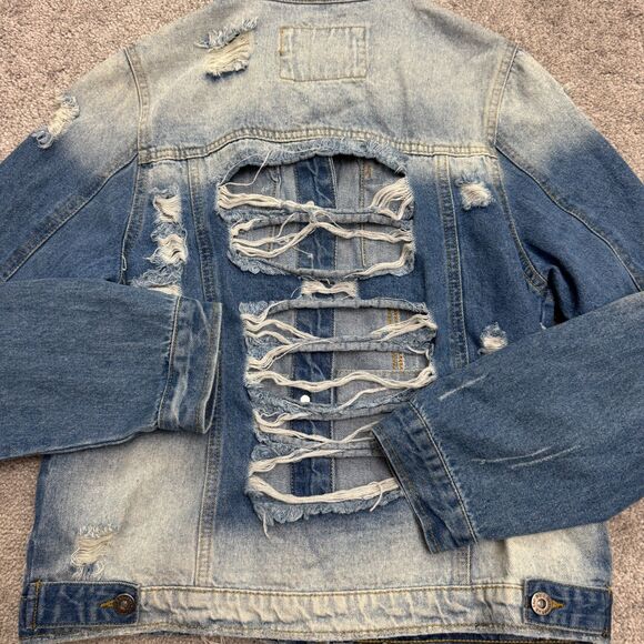 The Style Between Us Distressed Denim Jacket Womens Medium Ripped Acid Wash - Picture 6 of 15